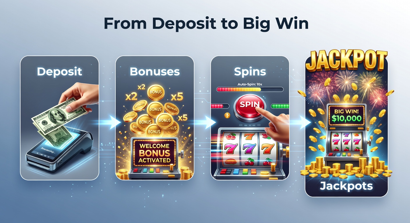 Vibrant slot machine reels spinning with glowing jackpot symbols and bonus icons cascading across the screen