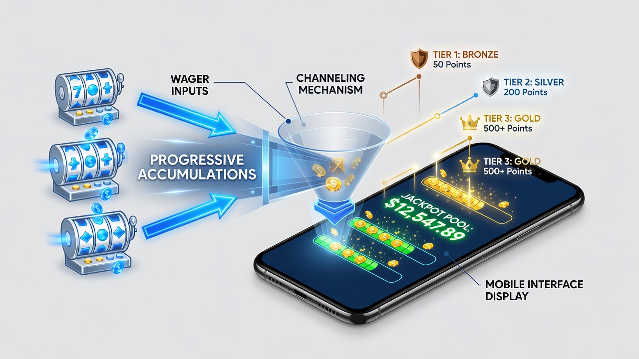 Tiered loyalty structure diagram showing how progressive contributions unlock mobile bonus levels