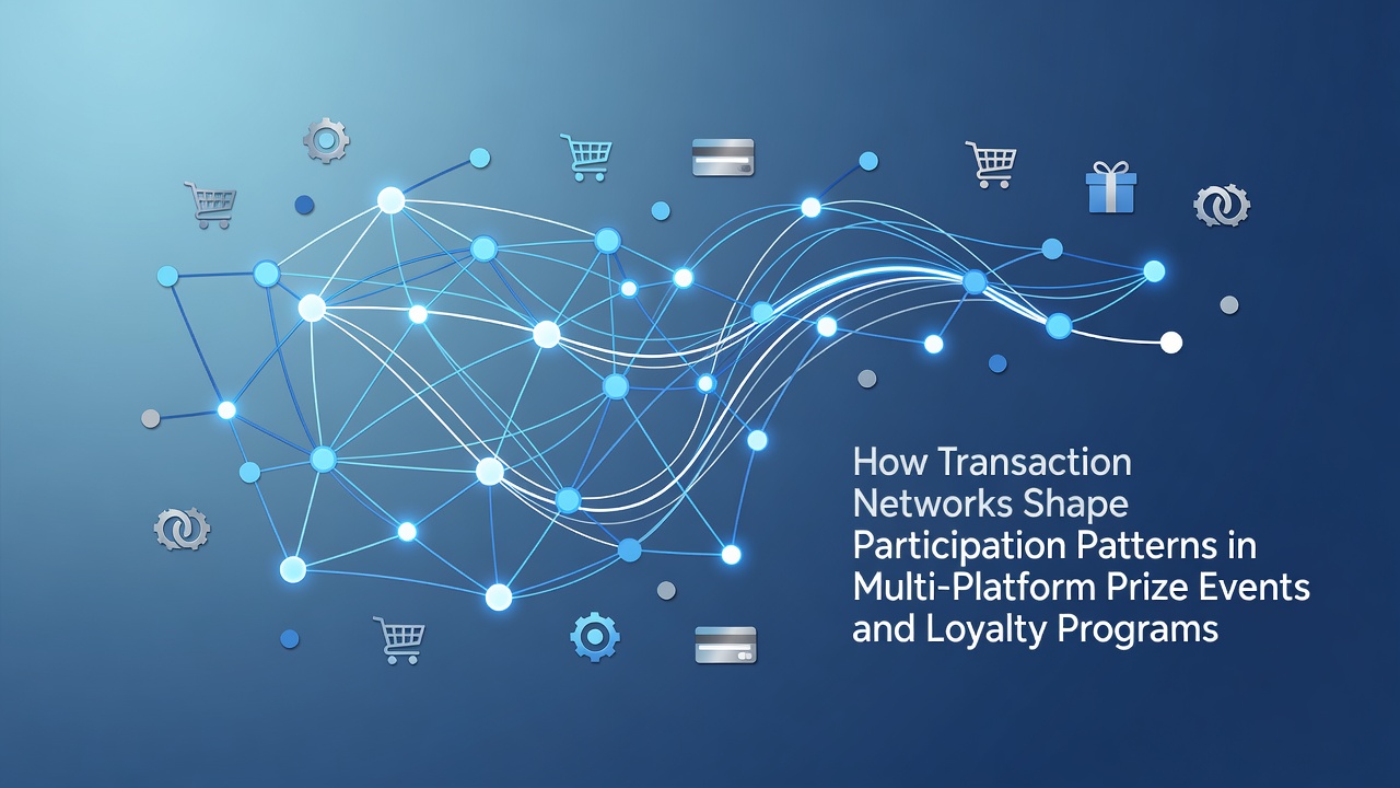 Diagram showing transaction data flows between prize events, loyalty tiers, and player accounts across platforms