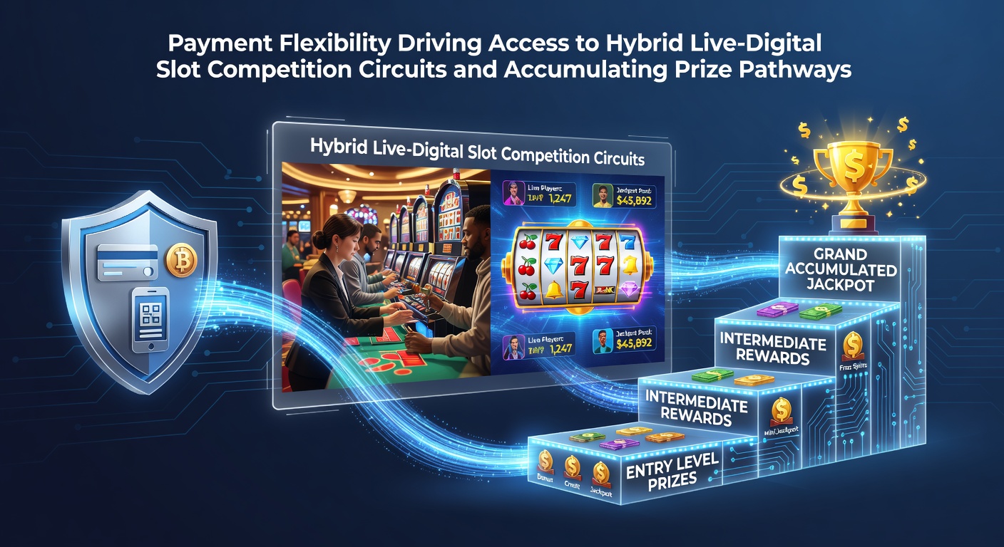 Illustration of payment flexibility connecting hybrid live and digital slot competition circuits with accumulating prize pathways