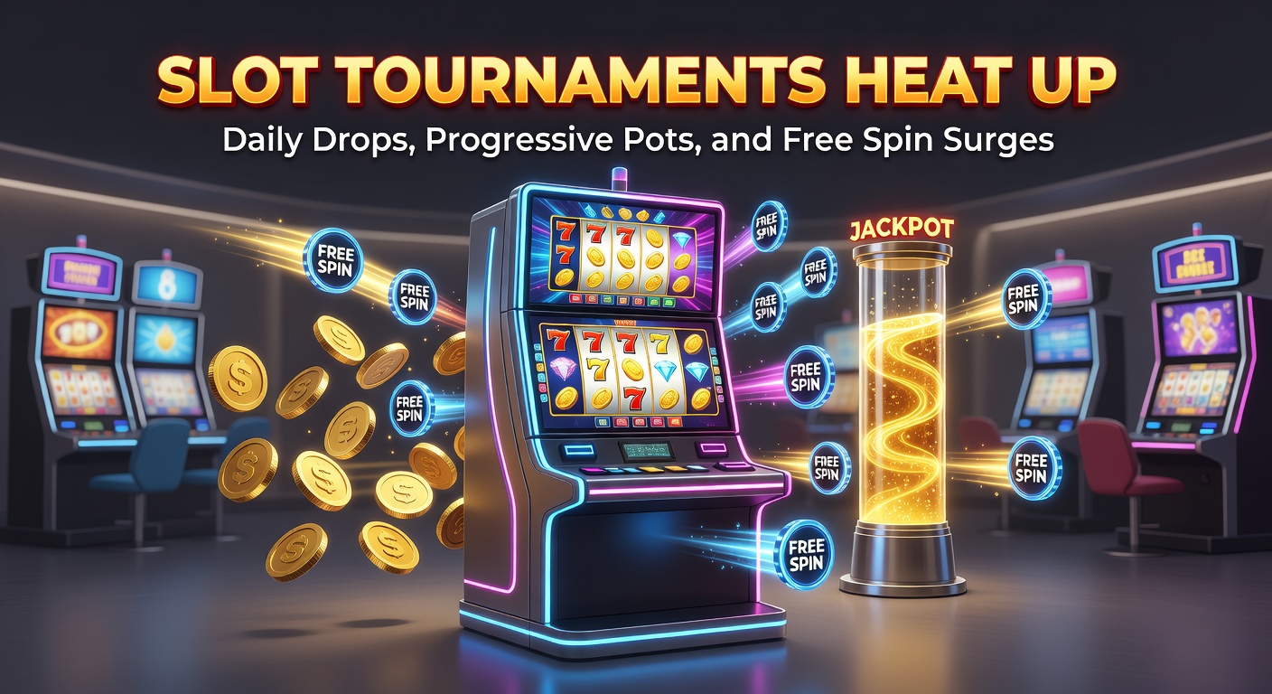 Vibrant slot tournament leaderboard showing top players climbing amid flashing jackpots and spinning reels