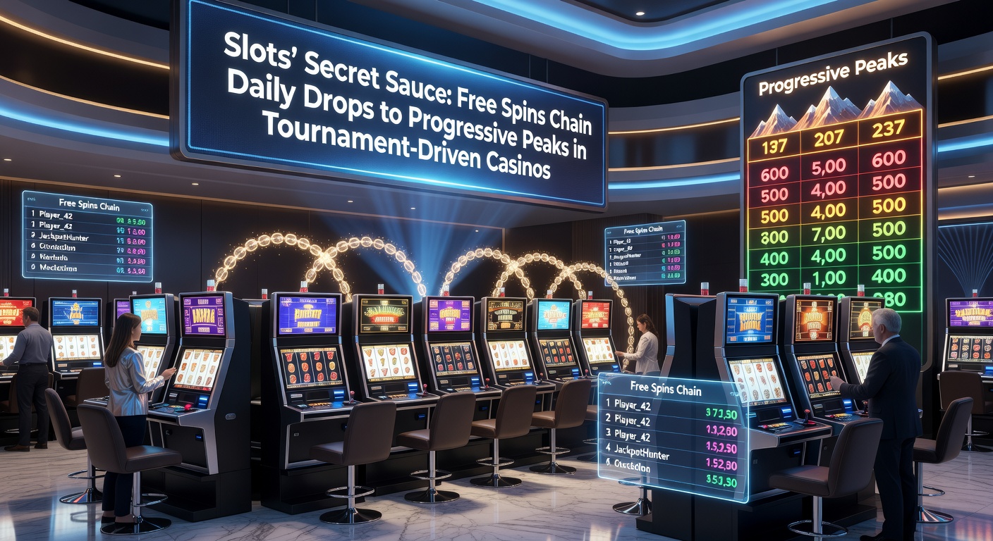 Exploding progressive jackpot display connected to free spins chains and daily drop timers, with tournament rankings climbing in the background