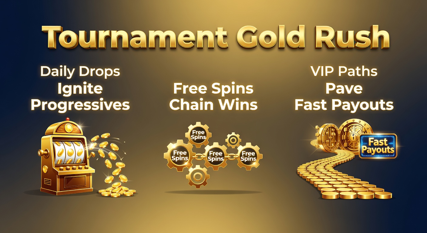 Vibrant slot tournament leaderboard glowing with gold coins, progressive jackpots ticking upward, and players chasing daily drops amid free spin cascades